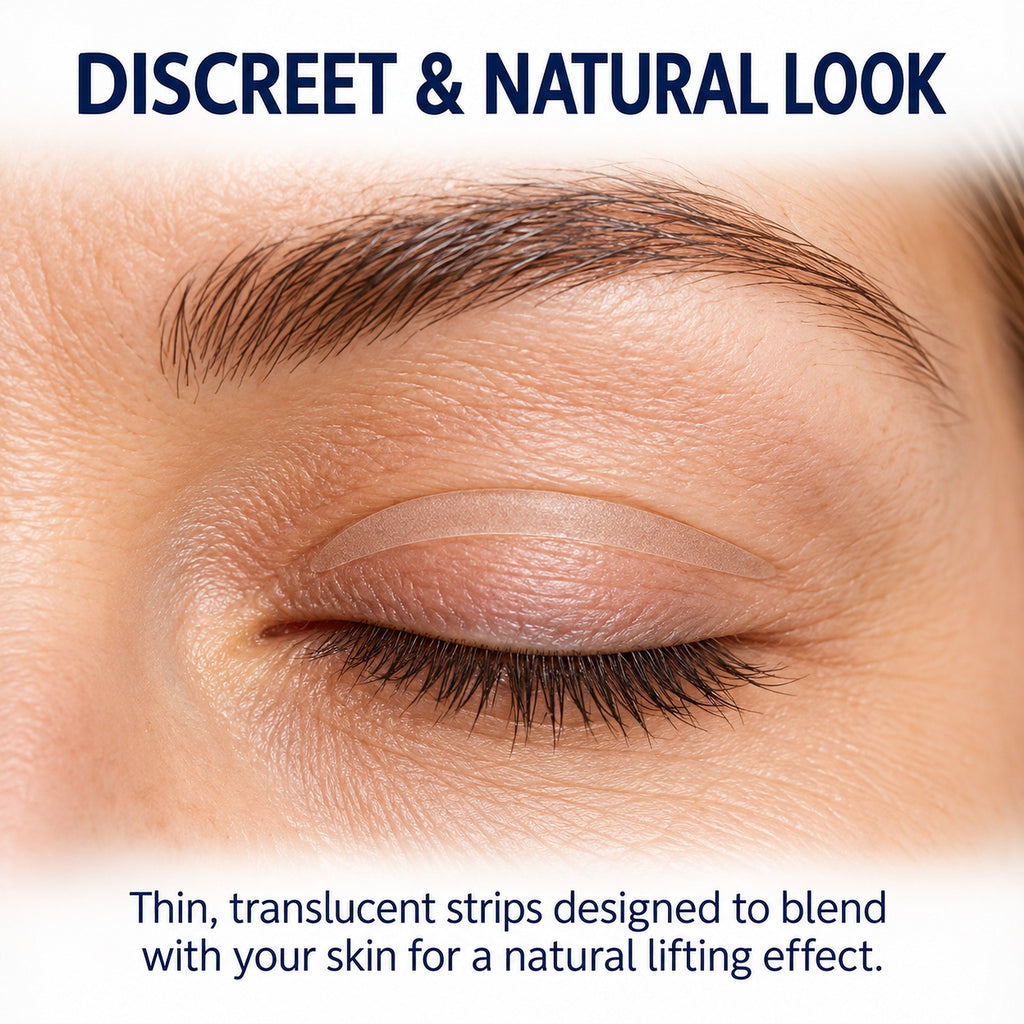 Discreet translucent EasyLift strip on eyelid